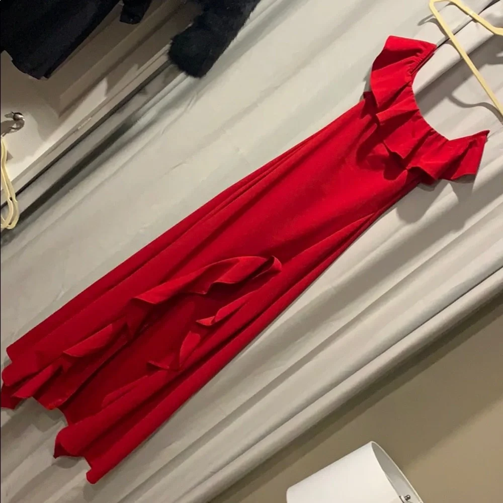 Red Holiday Chasing’ Love Ruffle Dress - Picture 1 of 11
